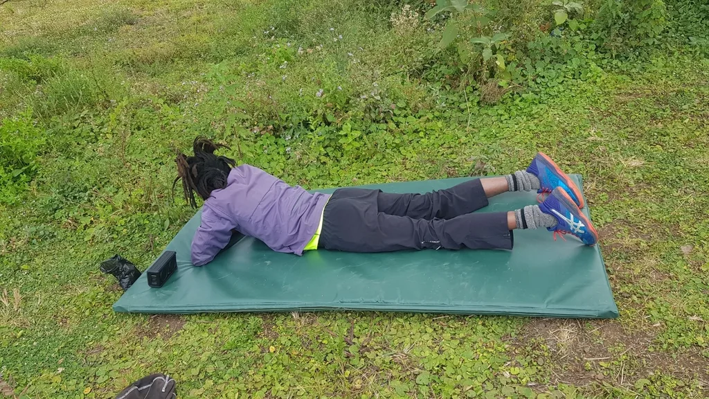 A rehabilitation exercise on a treatment mat