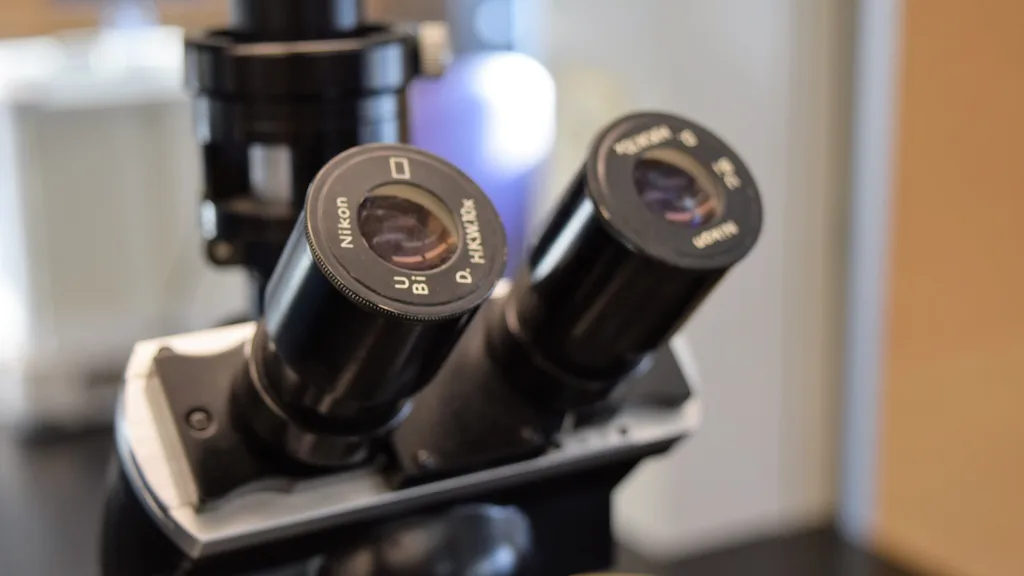 A researcher working at a microscope
